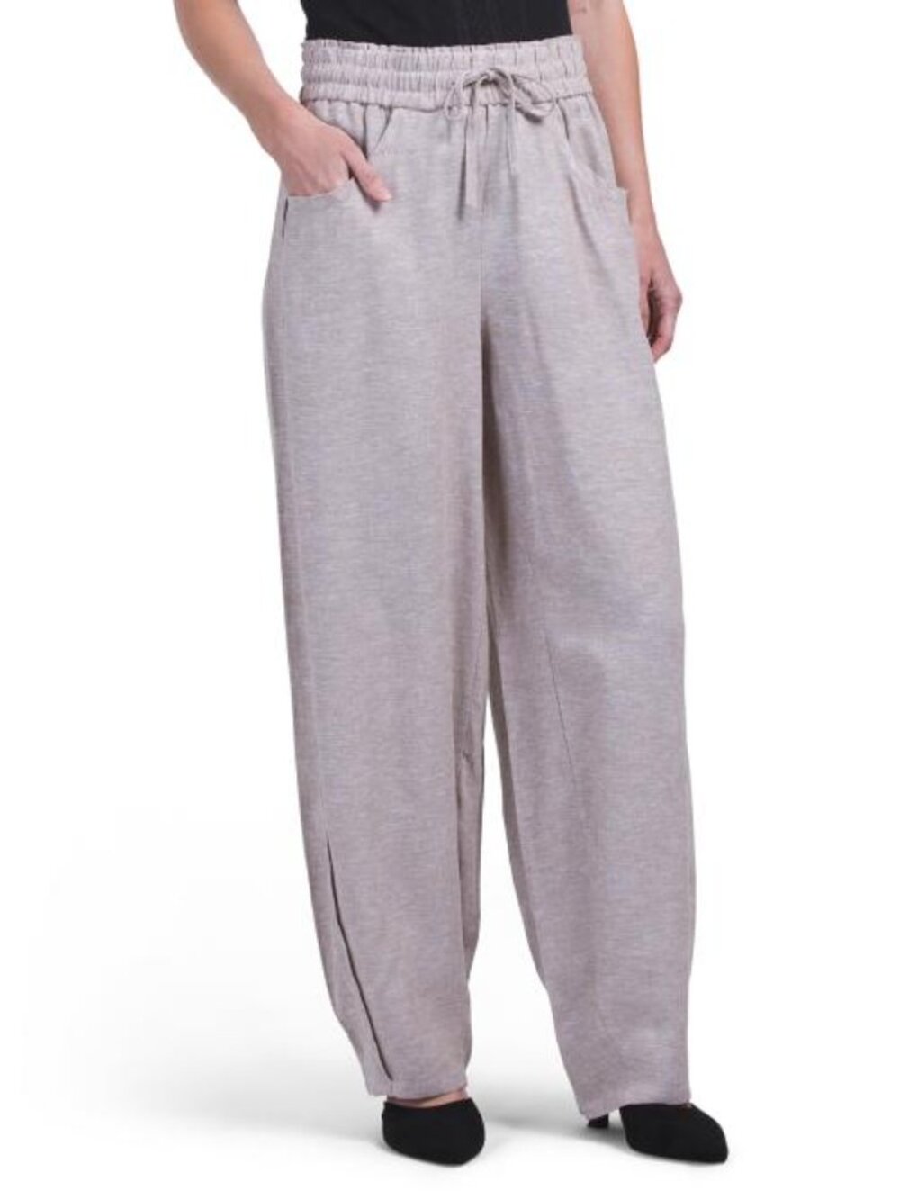 MAISON D'AMELIE Linen Blend Cross Dye Barrel Leg Pull On Pants